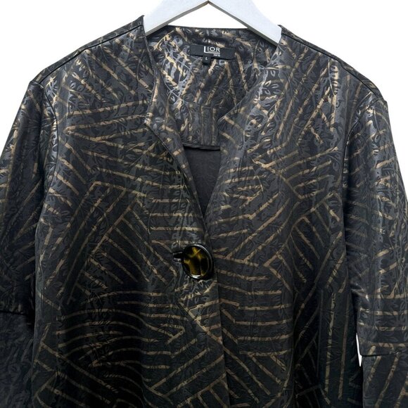 LIOR Paris Jacket Size Large Womens Modern Artsy Black Tan Geo Print - Picture 2 of 12